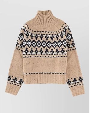 MC2 Saint Barth Myra Donegal Geometric Turtleneck Long Sleeve Top - Natural