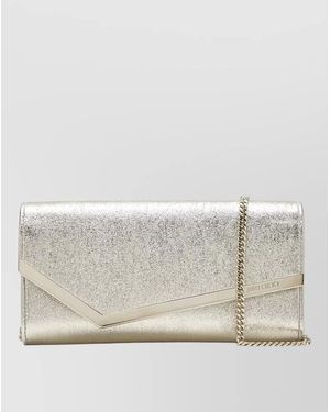 Jimmy Choo Chain Strap Metallic Finish Compact Wallet - Grey