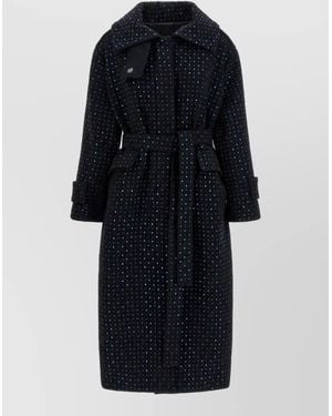Pinko Wool Rhinestone-Embellished Belted Long Coat - Blue
