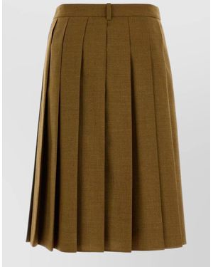Prada Wool Skirt Pleated Mid Rise Belt Loops - Green