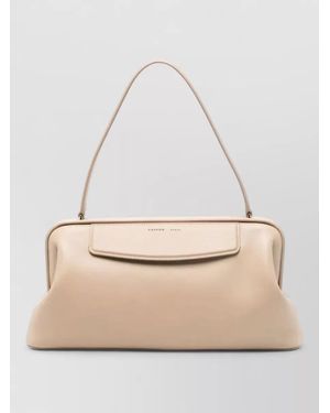 Carven Shoulder Bag Structured Shape Top Handle - Natural
