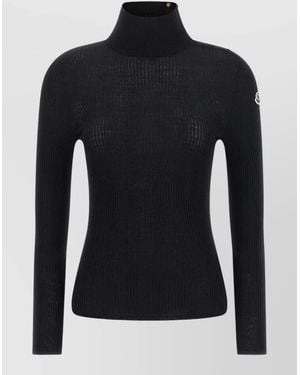 Moncler Logo High Neck Ribbed Knit Jumper - Black