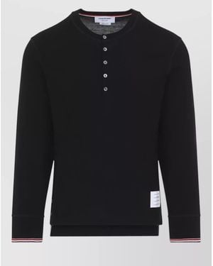 Thom Browne Long Sleeve Henley Shirt Crew Neck Buttons - Blue
