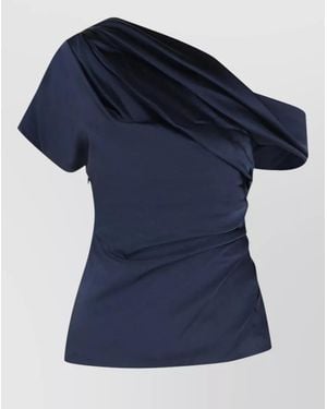 Jonathan Simkhai Acetate Blend One Shoulder Draped Top - Blue