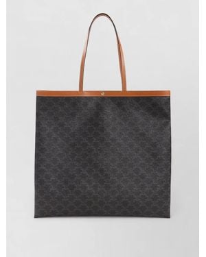 Celine Flat Shopper Tote Bag Contrast Trim Handles - Black