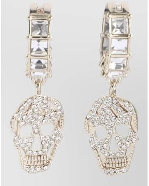 McQueen Pavè Skull Hoop Earrings Cubic Zirconia - White