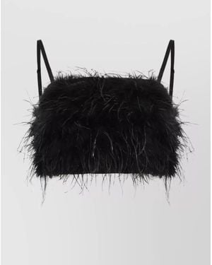 Pinko Salagiochi Feather Trim Cropped Top - Black
