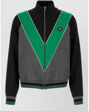 Valentino Garavani Block Design High Collar Polyester Sweatshirt - Green