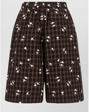Ganni Flower Check Loose Fit Bermuda Shorts - Black