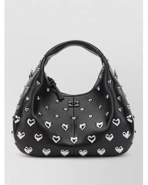Ganni Heart Studded Mini Leather Shoulder Bag - Black