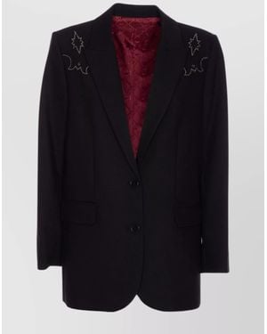 Zadig & Voltaire Crystal Embroidered V-Neck Jacket - Blue