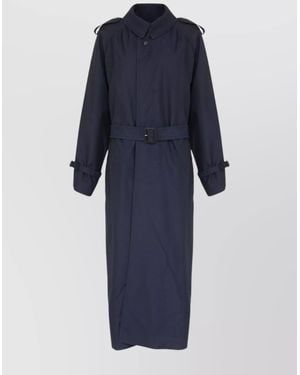 Maison Margiela Long Belted Trench Coat Featuring Epaulettes - Blue