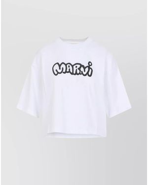 Marni Cropped Cotton Logo T-Shirt - White