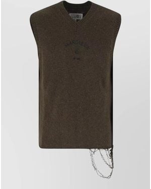 MM6 by Maison Margiela V Neck Sleeveless Jumper Chain Detail - Green