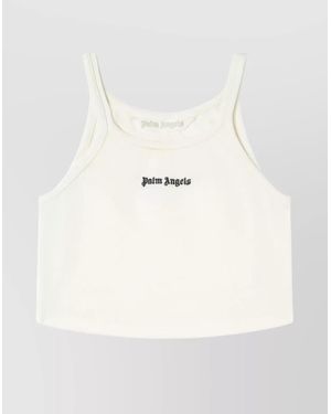 Palm Angels Cotton Cropped Sleeveless Logo Top - Natural