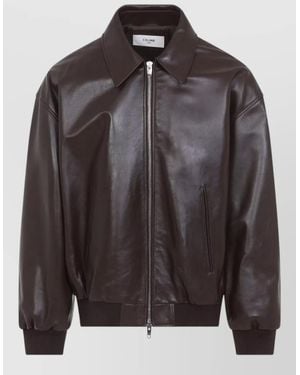 Celine Collar Jacket Ribbed Cuffs Side Pockets - Black