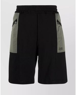 McQueen Cotton Two-Tone Logo-Print Knee-Length Tailored Shorts - Black