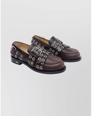 Mach & Mach Vintage Leather Loafers Buckle Detail - Gray