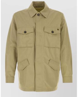 Burberry Bradmore Cotton Overcoat Buttoned Cuffs Collar - Green