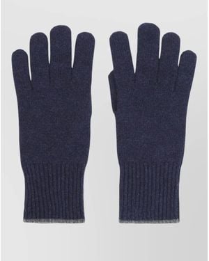 Brunello Cucinelli Cashmere Knit Gloves Full Finger Ribbed Cuffs - Blue