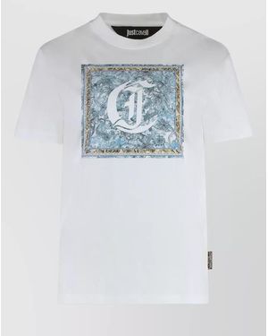 Just Cavalli Graphic Cotton T-Shirt Round Neckline - Blue