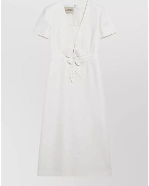 Valentino Floral Midi Dress Short Sleeves V Neck - White