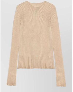 Uma Wang Long Sleeve Ribbed Knit Patch Blouse - Natural
