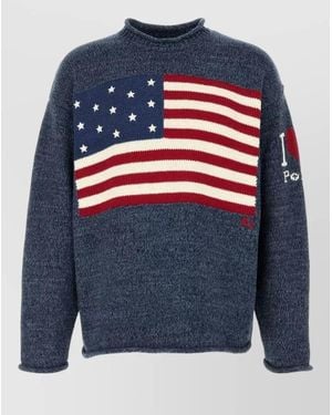 Polo Ralph Lauren Cotton Sweater American Flag Heart Motif - Blue