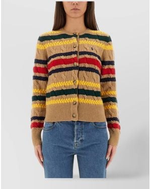 Polo Ralph Lauren Striped Knit Cardigan Cable Design - Blue