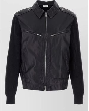 Brunello Cucinelli Leather And Knit Jacket - Black