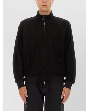 Baracuta Buttoned Collar Jacket With Ribbed Cuffs And Pockets - Black