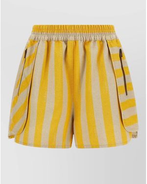 Fendi Pequin Stripe Shorts Back And Side Pockets - Yellow