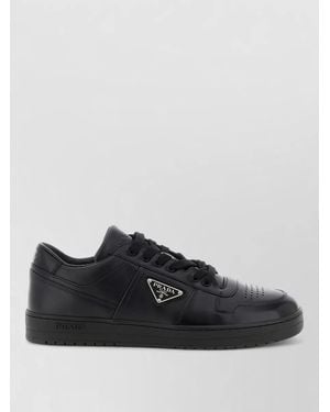 Prada Downtown Lace Up Leather Low Trainers - Black