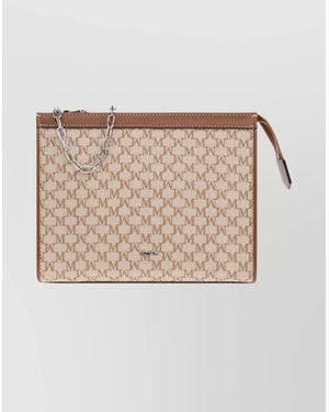 Max Mara Rectangular Clutch Bag Chain Strap - Natural