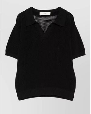 DUNST Cotton Linen Polo Shirt V Neck - Black