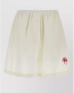 Prada Linen Shorts Elastic Waistband Relaxed Silhouette - Natural