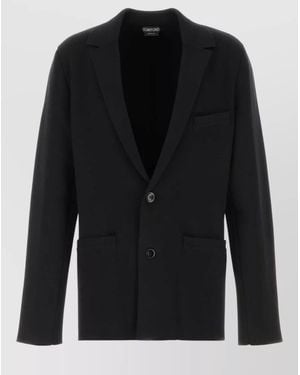 Tom Ford Stretch Wool Blend Single Breasted Blazer - Black