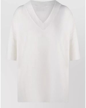 Ami Paris V-Neck Short-Sleeve Jumper - White