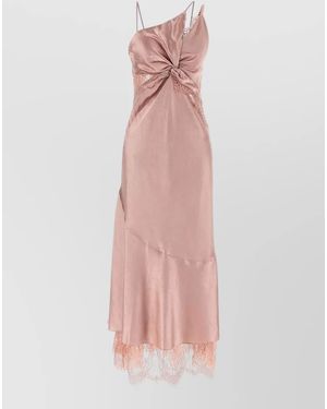 Pinko Satin Lace Asymmetric Draped Midi Dress - Pink