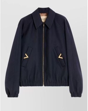 Valentino Wool Blend Blouson Jacket Featuring Pockets - Blue