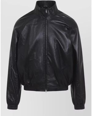 Acne Studios Leather Bomber Jacket Funnel Neck Cut - Black