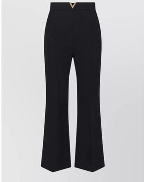 Valentino Virgin Wool High-Rise Cropped Flared Tailored Trousers - Blue