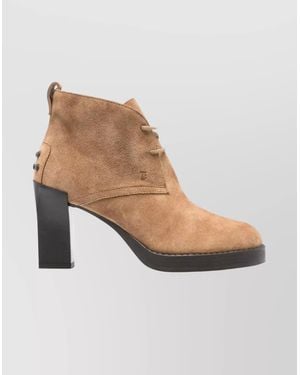 Tod's Suede Lace-Up Ankle Boots - White