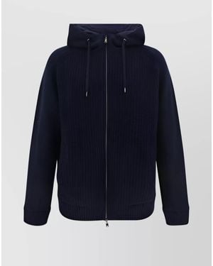 Herno Wool Reversible Hooded Ribbed Knit Cardigan Jacket - Blue