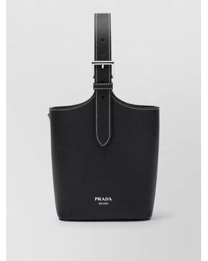 Prada Bucket Bag Adjustable Strap Contrast Stitching - Black