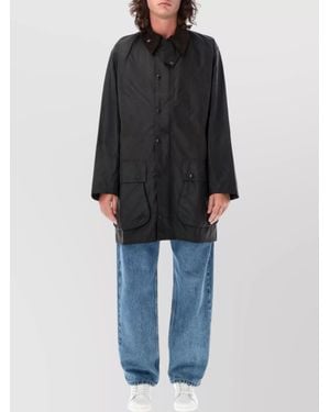 Barbour Sleeve Eyelets Front Flap Collar Jacket - Black