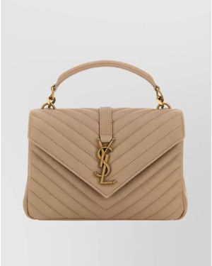 Saint Laurent Medium University Shoulder Bag With Quilted Foldover Top And Chain Handle - Natural