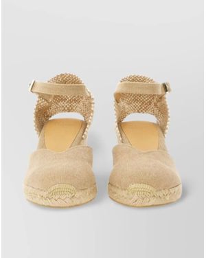 Castañer Wedge Espadrille Peep Toe Textured Fabric - Natural