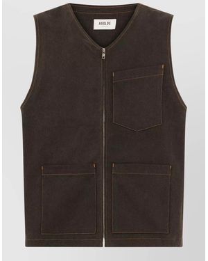 Agolde Sleeveless Denim Layering Vest Multiple Pockets - Brown