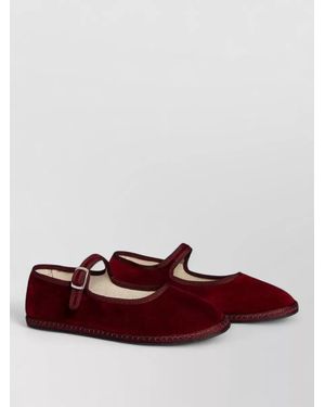 Vibi Venezia Ballerina Shoes Round Toe Velvet Finish - Red